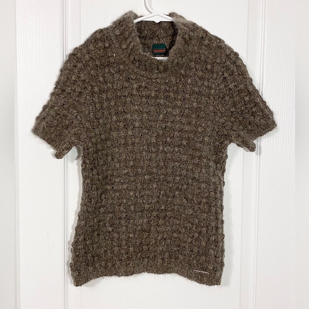 90s Geiger Fuzzy Wool Mohair Bubble Knit Cropped Sweater AUSTRIA MADE VTG Small